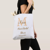 Oranje monogram bruiloftsfeest voeg naam toe moder tote bag (Dichtbij)