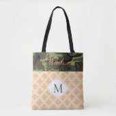 Oranje monogram Camouflage Damask Trendy Initiaal Tote Bag (Voorkant)