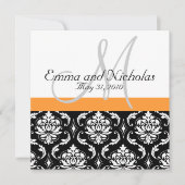 Oranje Monogram Damask Wedding Uitnodiging (Voorkant)
