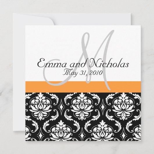 Oranje Monogram Damask Wedding Uitnodiging (Voorkant)