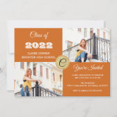 Oranje Monogram Foto Afstuderen Kaart (Voorkant)