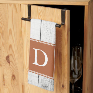 Oranje monogram gebrand theedoek