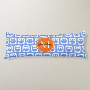 Oranje monogram, gepersonaliseerde naam Blauwe eig Lichaamskussen