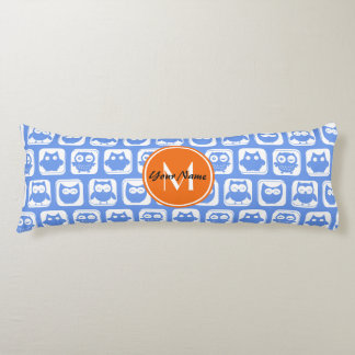 Oranje monogram, gepersonaliseerde naam Blauwe eig Lichaamskussen