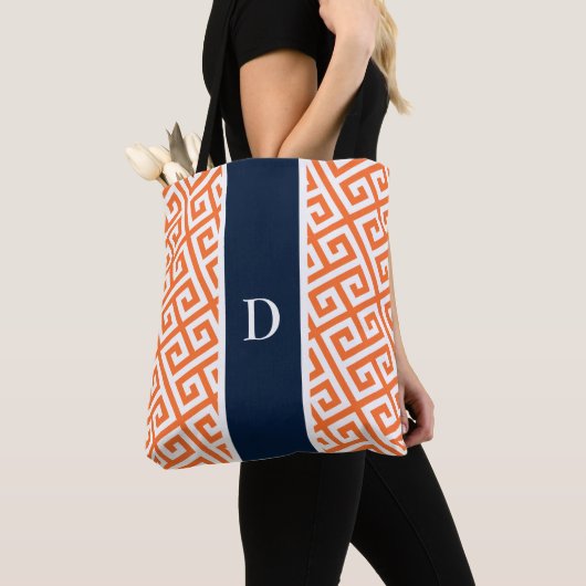 Oranje monogram Griekse Zeer belangrijke Canvas ta Tote Bag (Dichtbij)