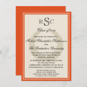 Oranje Monogram Laurel Classic College Graduation Kaart (Voorkant / Achterkant)