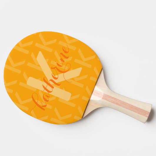 Oranje Monogram Patroon met Naam Ping Pong Paddle Tafeltennisbatje (Zijkant)