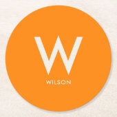 Oranje Monogram Persoonlijk Feest Ronde Kartonnen Onderzetter (Voorkant)