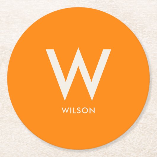 Oranje Monogram Persoonlijke Partij Ronde Kartonnen Onderzetter (Voorkant)