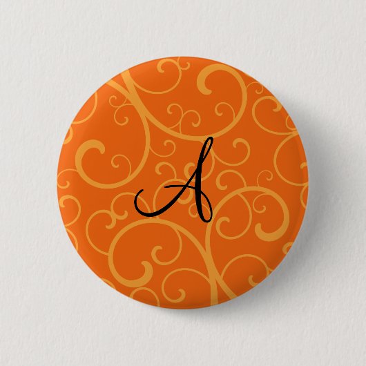 Oranje monogram ronde button 5,7 cm (Voorkant)