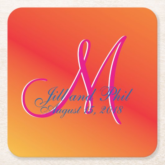 Oranje Monogram Sunset Fabulous Budget Waarde Leuk Kartonnen Onderzetters (Voorkant)