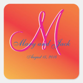 Oranje Monogram Sunset Vierkante Sticker