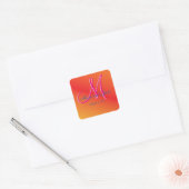 Oranje Monogram Sunset Vierkante Sticker (Envelop)