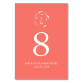 Oranje Monogram Trouwtafel Nummer Kaart (Achterkant)