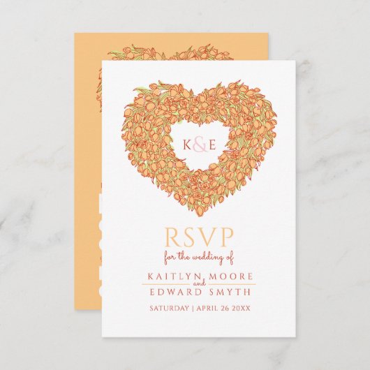 Oranje monogram Tulpbloem hart RSVP bruiloft (Voorkant / Achterkant)