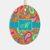 Oranje monogram Turquoise Modern Paisley Pattern Keramisch Ornament (Rechts)