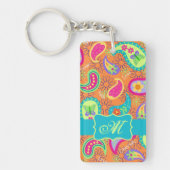 Oranje monogram Turquoise Modern Paisley Pattern Sleutelhanger (Voorkant)