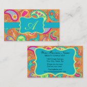 Oranje monogram Turquoise Modern Paisley Pattern Visitekaartje (Voorkant / Achterkant)