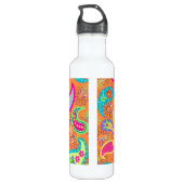 Oranje monogram Turquoise Modern Paisley Pattern Waterfles (Achterkant)