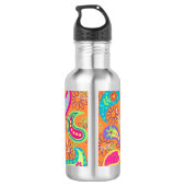 Oranje monogram Turquoise Modern Paisley Pattern Waterfles (Achterkant)