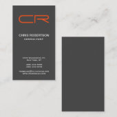 Oranje monogram uniek modern grijs Visitekaartje (Voorkant / Achterkant)