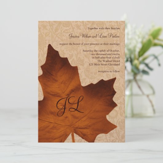 Oranje  Monogrammed Wedding Uitnodiging (Staand voorkant)