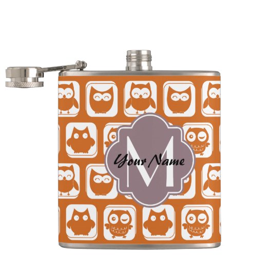 Oranje monogrammen heupfles (Geopend)
