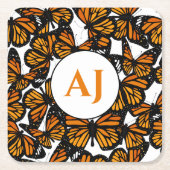 Oranje monogrammen van de tropische vlinder kartonnen onderzetters (Voorkant)