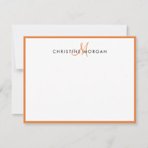 Oranje monogramnaam voor eenvoudige kookplaat notitiekaartje