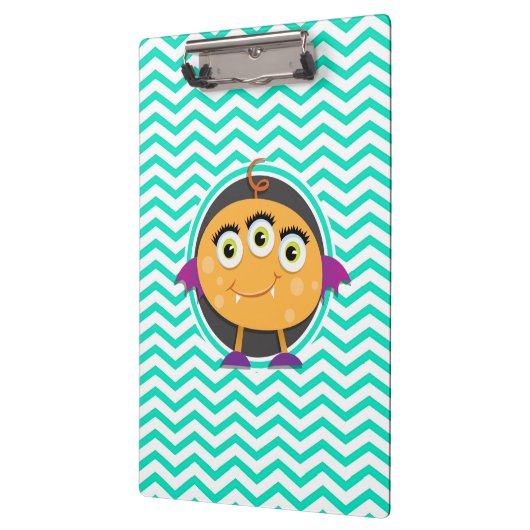 Oranje Monster; Aqua Green Chevron Klembord (Links)