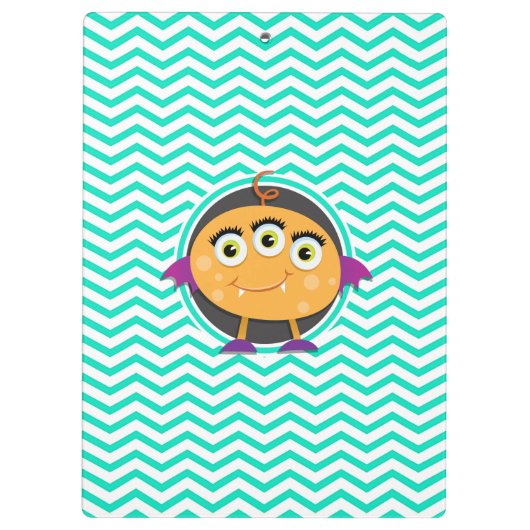 Oranje Monster; Aqua Green Chevron Klembord (Achterkant)