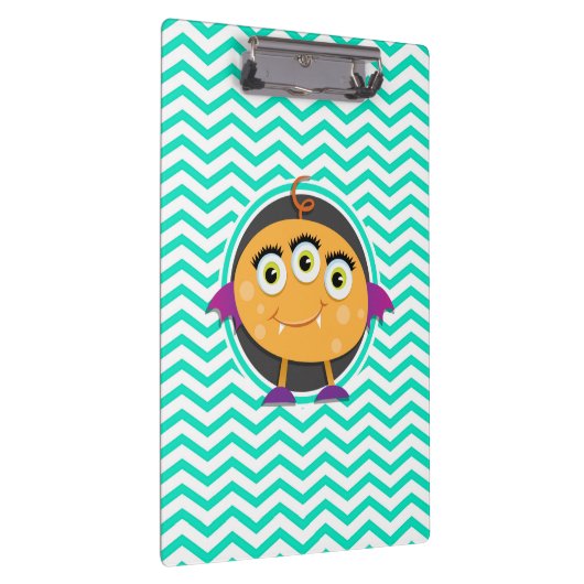 Oranje Monster; Aqua Green Chevron Klembord (Rechts)