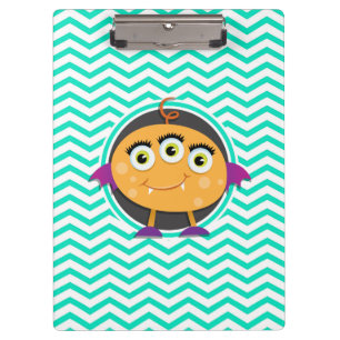 Oranje Monster; Aqua Green Chevron Klembord