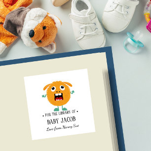 oranje monster baby peuter gepersonaliseerd boekpl vierkante sticker