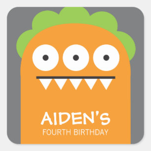 Oranje monster Birthday Sticker