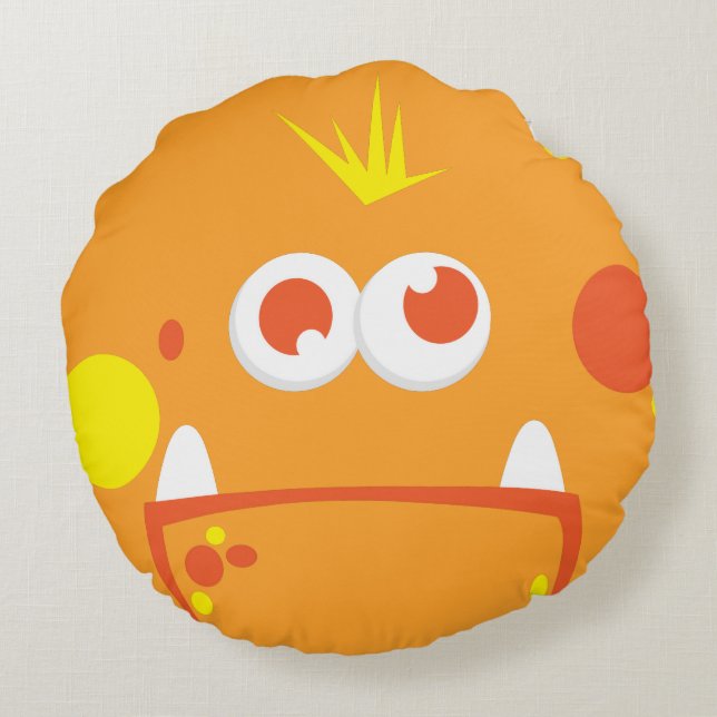Oranje Monster Face Round Pillow Rond Kussen (Achterkant)