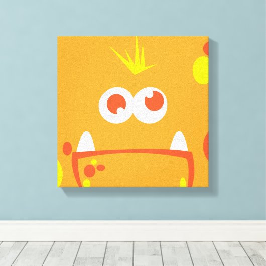Oranje monster Face Wrapped Canvas (Insitu (Houten vloer))