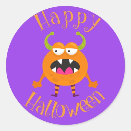 Oranje Monster Fun Kinder Halloween Party Ronde Sticker (Voorkant)