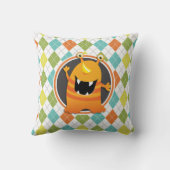 Oranje Monster op kleurrijke Argyle Pattern Kussen (Achterkant)