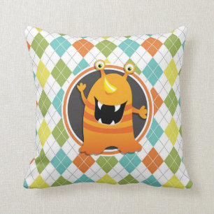 Oranje Monster op kleurrijke Argyle Pattern Kussen