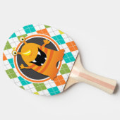 Oranje Monster op kleurrijke Argyle Pattern Tafeltennisbatje (Zijkant)