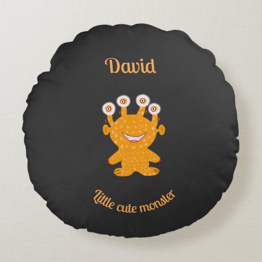 Oranje monster rond kussen (Voorkant)