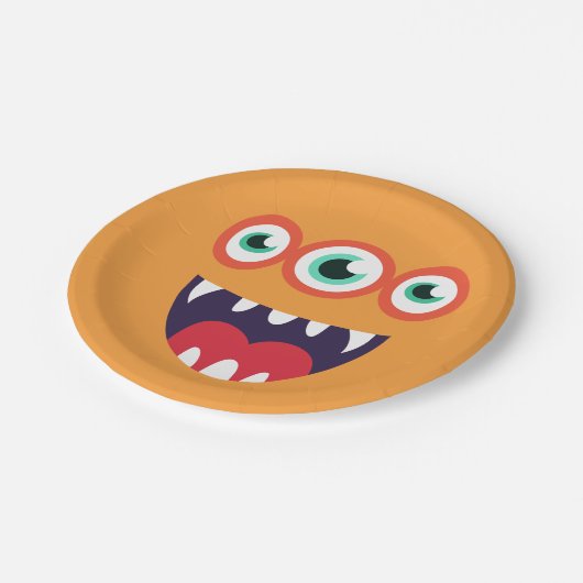 Oranje Monstergezicht Papieren Bordje (Gekanteld)