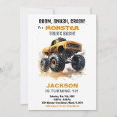 Oranje monstertruck verjaardagsuitnodigingen kaart (Voorkant)