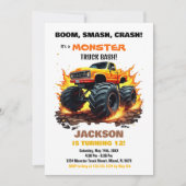 Oranje monstertruck verjaardagsuitnodigingen kaart (Voorkant)