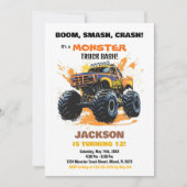Oranje monstertruck verjaardagsuitnodigingen kaart (Voorkant)