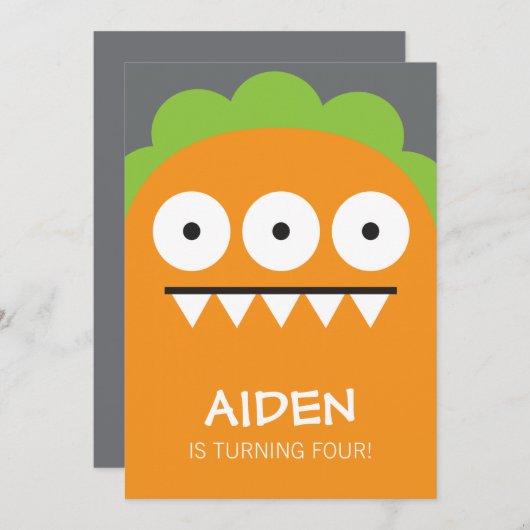 Oranje Monsteruitnodiging Kaart (Voorkant / Achterkant)