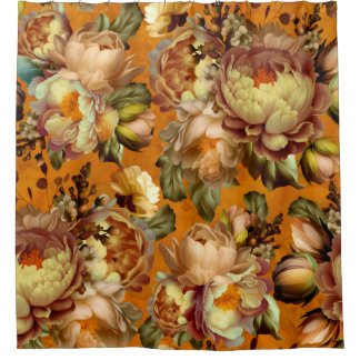 Oranje Moody Florals barokke bloementuin Douchegordijn