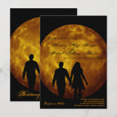 Oranje Moon Silhouette Couple Wedding Invitations Kaart (Voorkant / Achterkant)
