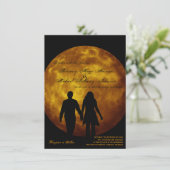 Oranje Moon Silhouette Couple Wedding Invitations Kaart (Staand voorkant)